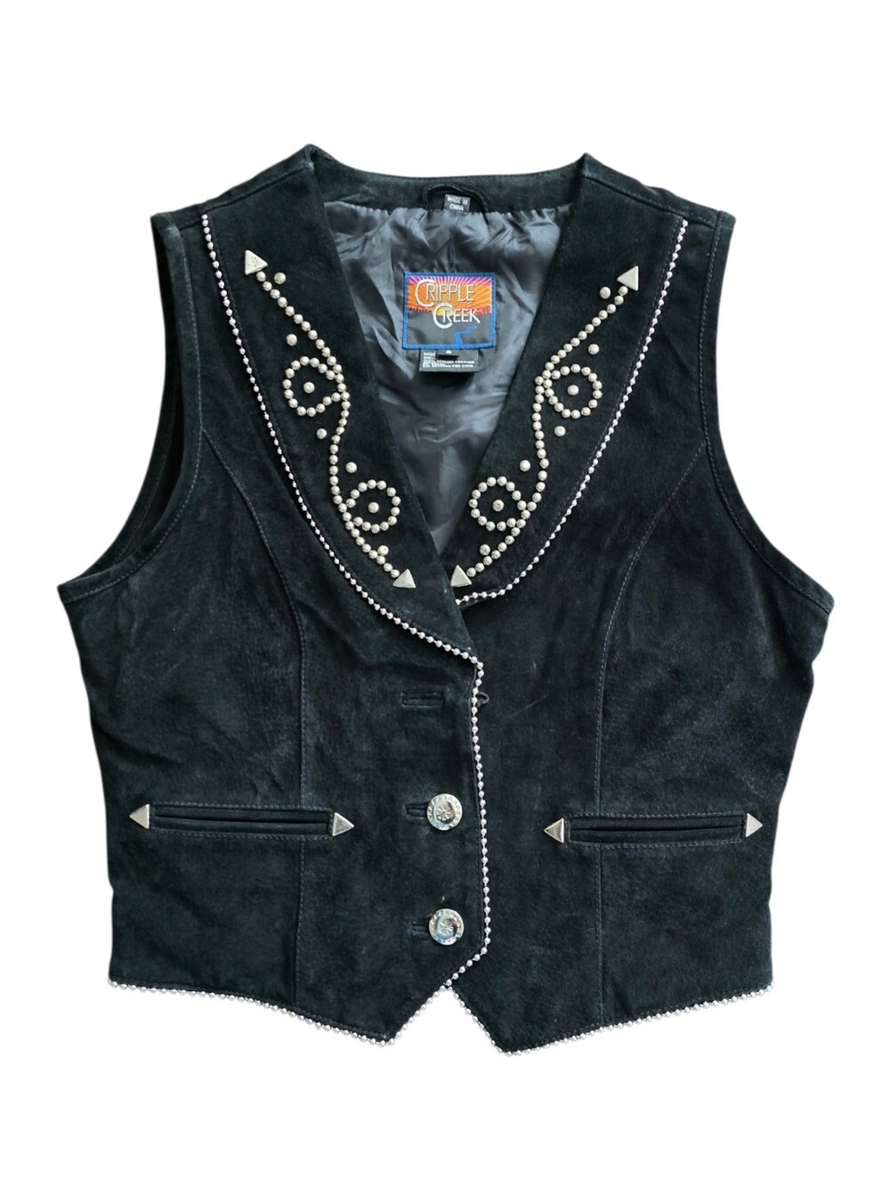 Vintage Cripple Creek Women's Western Suede Leather Studded Vest, Size Small